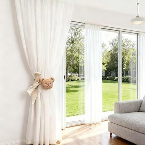 2 Pack Cartoon Bears Curtain Tiebacks, Cute Cartoon Animal Curtain Holdbacks for Safari Nursery & Jungle Theme Rooms, Embroidered Decor for Baby's Bedroom, Kids Room Accessories (Beige)