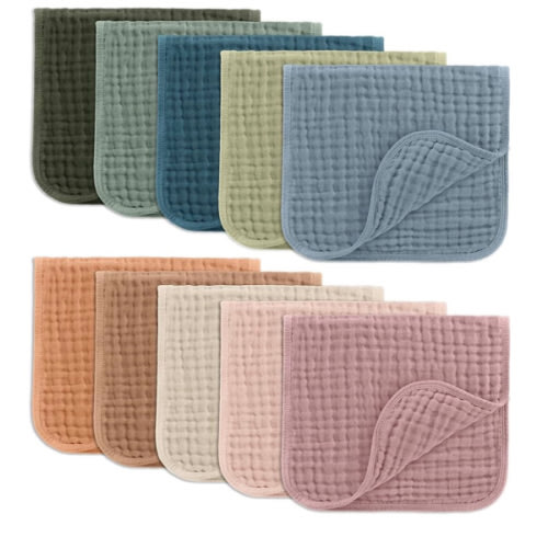 Comfy Cubs Muslin Burp Cloths 20" x 10", Pack of 10 - Large, 6-Layer, Ultra Absorbent 100% Cotton for Baby Drool and Messes - Soft, Safe & Gentle Baby Burp Cloths for Boys & Girls - Multi