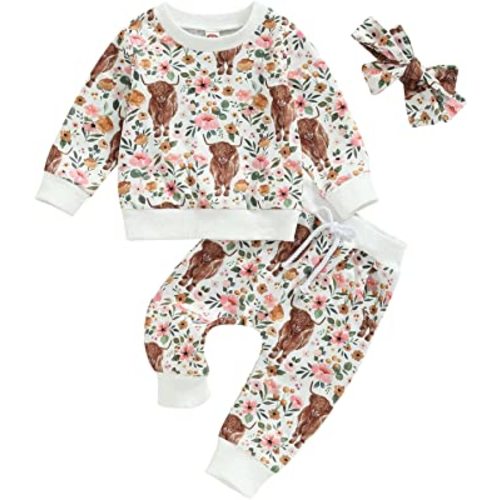 CIYCUIT 3Pcs Baby Girl Outfits Daisy Sweatshirt + Pants + Headband Infant Fall Winter Clothes
