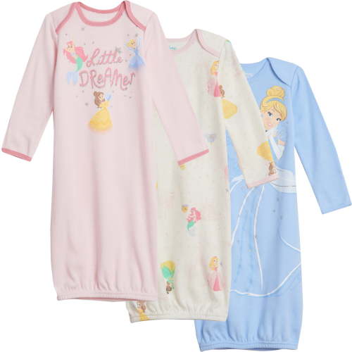 Disney Princess Newborn Baby Girls Long Sleeve Swaddle Sleeper Gowns, 3 Pack