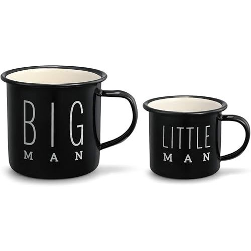 Big Man and Little Man Midnight Black 10 ounce Metal Camper Mugs Set of 2