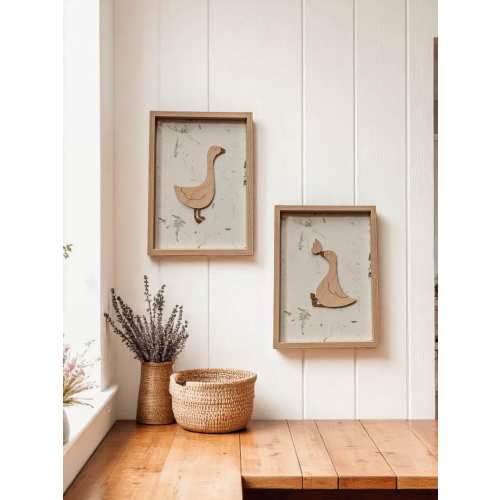 Goose Wall Art for Kids | Handmade Goose Decoration | Minimalist Nursery Print with Wooden Geese
