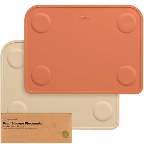 KeaBabies 2-Pack Silicone Placemats for Toddlers - Non Slip Suction Baby Silicone Placemat for Kids, Eating/Feeding,Easy to Clean,Busy Travel Baby Mat for Dining Table,Food Grade/BPA-Free (Terracotta)