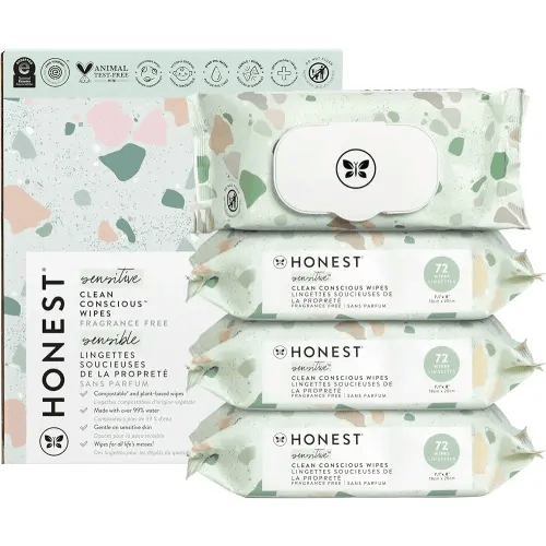 The Honest Company Clean Conscious Multi-Use Wipes | Hypoallergenic + Unscented for Sensitive Skin | Over 99% Water, Compostable, Plant Based, Baby Wipes | Geo Mood, 288 Count