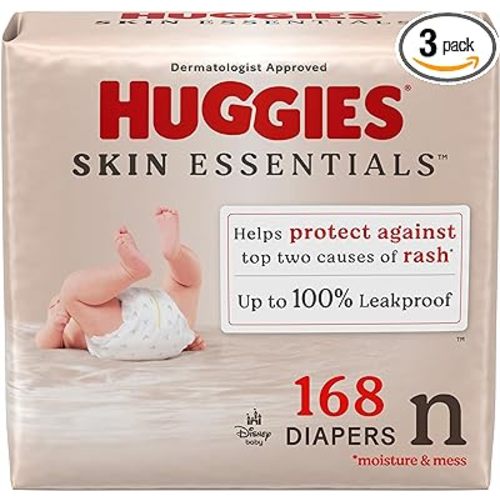 Huggies Size Newborn Diapers, Skin Essentials Baby Diapers, Size Newborn (6-9 lbs), 168 Count