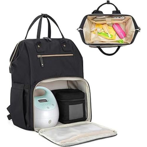 Damero Breast Pump Backpack with Inner Divider, Pumping Bag with Laptop Sleeve and Multiple Pockets, Fits Most Brands Breast Pumps and Cooler Bag, Black, Patent Design