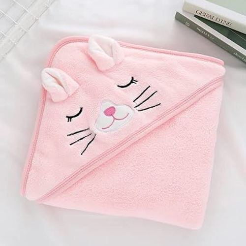 Hooded Baby Bath Towel-Ultra Soft, Absorbent and Hypoallergenic-Baby Bath Towels for Newborn Boy and Girl(Pink Cat, 31.5" x 31.5")