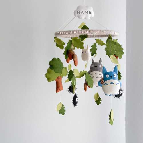 Crib Mobile with Night Light | Anime Baby Mobile with Forest Creatures, Leaves & Acorns | Gender Neutral Nursery Decor | Baby Shower Gift