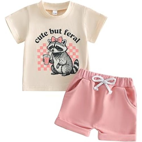 Toddler Baby Girl Summer Outfit Don't Make Me Call Papoo Raccoon Short Sleeve T-Shirt Short Set Cute Infant Clothes