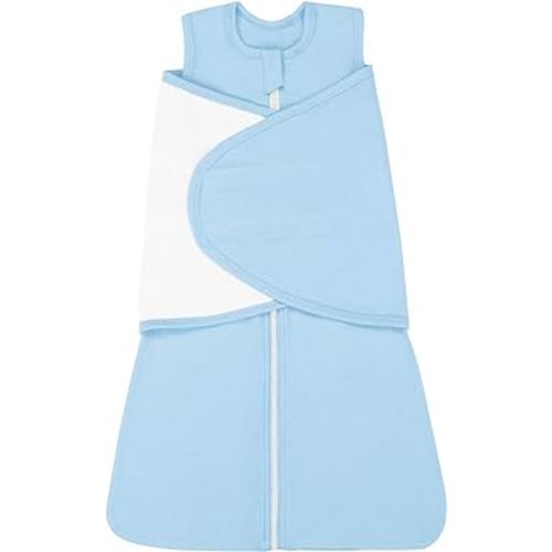 ZIGJOY Baby Swaddle Sleeping Bag Baby 0.5 TOG Wearable Blanket 100% Cotton 3-Way Adjustable Newborn Transition Sleep Sack for Infant Boy Girl 0-6 Months Blue