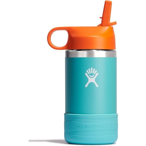 HYDRO FLASK Kids Water Bottle Jr. Stainless Steel Insulated With Straw Cap for Water, Milk, Juice, School, Camp, Sport, Play and Lunch, Easy to Clean, Leak-Resistant