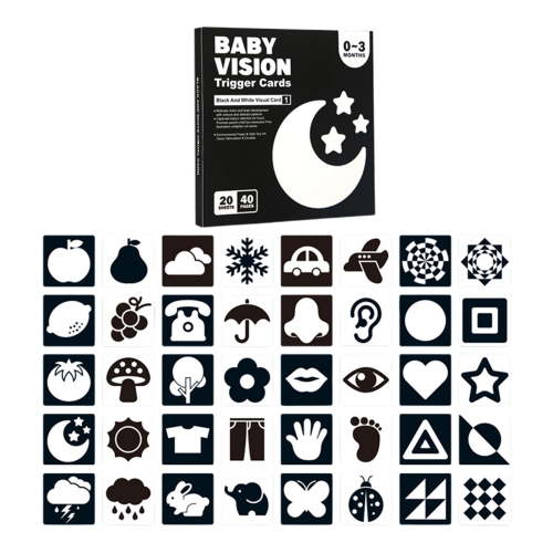 Sioweci 1 Box Baby Black White Cards Infants High Contrast Flash Card 0-3 Months Newborns Visual Stimulation Brain Sensory Development Paper Card Toy 0-3M