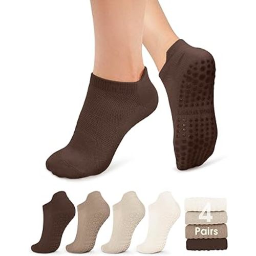 YeuG 4/6 Pairs Pilates Socks for Women - Non Slip Grip Socks for Yoga, Barre, Hospital, Barefoot
