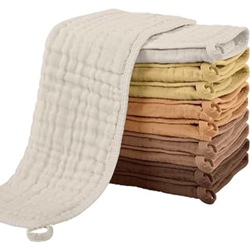 Yoofoss Muslin Burp Cloths for Baby 10 Pack 100% Cotton Baby Washcloths for Boys Girls Large 20''X10'' Super Soft and Absorbent Gradient Brown