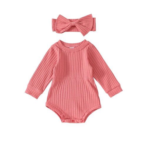 Newborn Baby Girl Clothes Long Sleeve Knit One Piece Romper Bodysuits with Headband Fall Winter Outfits