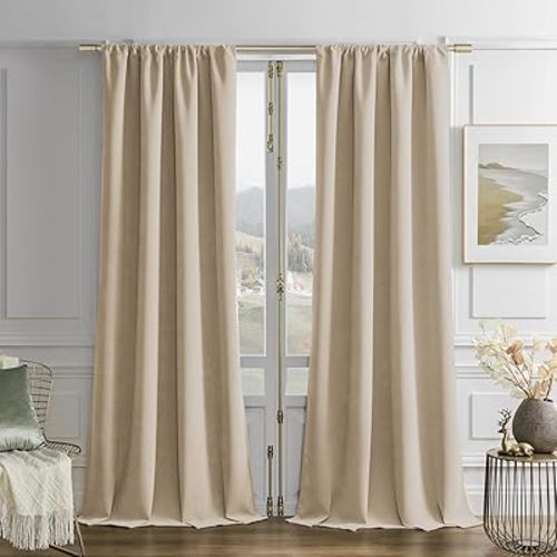 Joydeco Latte Coffee Velvet Curtains 96 Inches Long 2 Panels, Soft Luxury Thermal Insulated Room Darkening Velvet Curtains, Elegant Drapes for Bedroom Living Room (Rod Pocket, 52Wx96L)