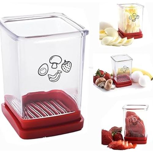 Cup Slicer,Fruit and vegetable fast slicer, Stainless Steel Fruit Slicer Cup Egg Slicer, Stainless Steel Strawberry Cutter, Kitchen Portable Slicing Tool Vegetable Cutting Kitchen Gadget (1)