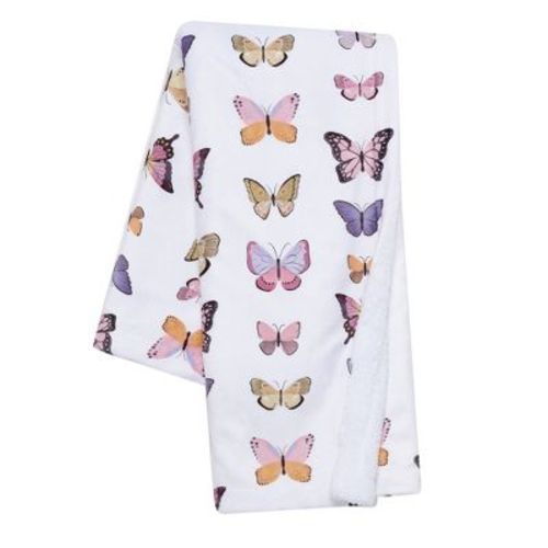 Lambs & Ivy Butterfly Dreams Ultra-soft Fleece/faux Shearling Baby Blanket