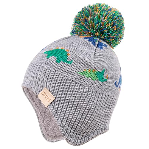 XOMZG Beanie Knit Hats for Toddlers with Earflap Fleece Lined Hat Kids Warm Winter Hat Children's Thick Ski Cap 3pcs