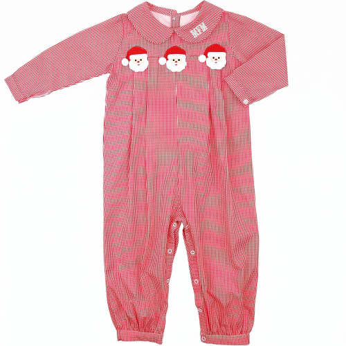 Red Stripe Applique Santa Long Romper