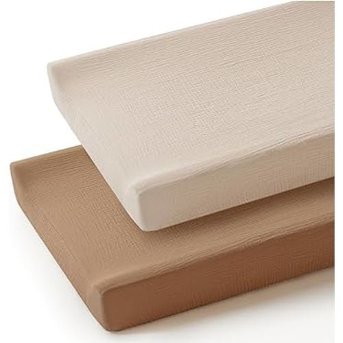 Konssy 2 Pack Muslin Changing Pad Cover for Baby Girls Boys 100% Cotton Fitted Diaper Changing Table Cover Set, Soft Changing Pad Sheets