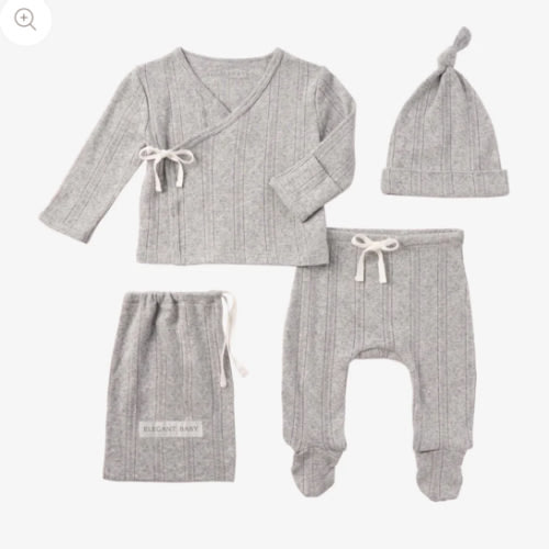 Gray Organic Cotton Pointelle Layette 3 Pc Gift Set