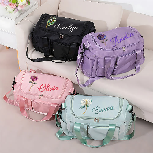 Pack Your Journey Your Way - Personalized Birth Flower Nylon Travel Duffel Bag - CALLIE