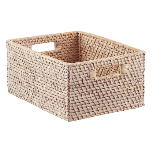 Whitewashed Rattan Storage Bins with Handles | The Container Store