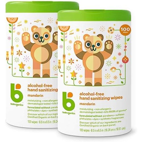 Babyganics Alcohol-Free Hand Sanitizing Wipes, Mandarin, Kills 99.9% of Common Bacteria, Moisturizing, 200 Count, (100 Count, 2 Pack), Packaging May Vary
