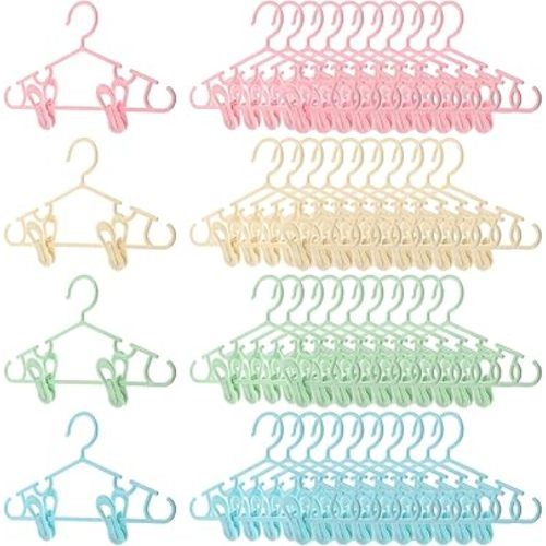 Hsei 120 Packs Baby Hangers with Clips Toddler Hangers with Clips for Kids Pants Closet Coat Skirts Socks (Multicolor)