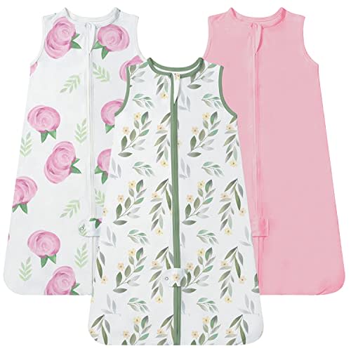 TotAha Sleep Sack 3-6 months 3 Pack, Buttery Soft Wearable Blanket Baby Sleeping Bag with 2-way Safe Zipper, 0.5 TOG, Baby Girl