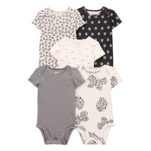 Baby Girl 5-Pack Striped Butterfly Short-Sleeve Cotton Bodysuits - Black/White - Carter's | Carter's