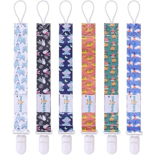 Babygoal Pacifier Clips, 6 Pack Pacifier Holder for Boys and Girls Fits Most Pacifier Styles &Teething Toys and Baby Gift 6PB02