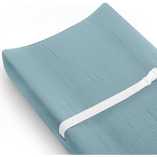 Changing Pad Cover for Baby Girls Boys, Muslin Changing Table Pad Covers with Boho Style, Neutral Color Soft and Breathable (Costume Blue)