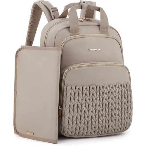 mommore Diaper Bag Backpack Large Baby Bag for Boys Girls Quilted Travel Diaper Backpack with Changing Pad, Stroller Straps
