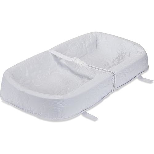 LA Baby 4 Sided Waterproof Diaper Changing Pad, 32" with Easy to Clean Quilted Cover - Made in USA. Non-Skid Bottom, Safety Strap, Fits All Standard Changing Tables/Dresser Tops, White (P-3400-32Q)