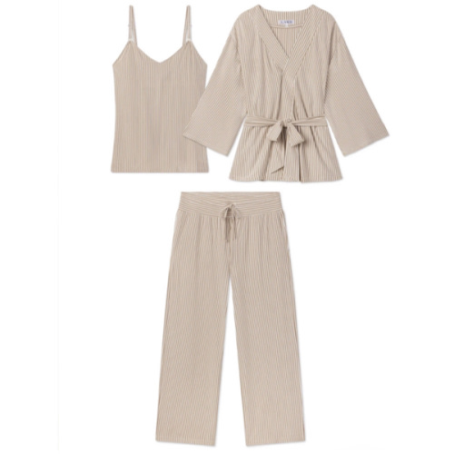 LAKE | Women | DreamModal Pajamas | Sandstone Pencil Stripe Maternity Kimono Bundle