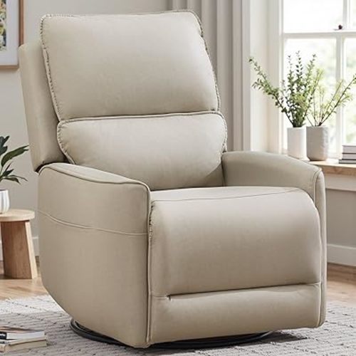 Recliner Chair 360 Swivel Rocker Recliner Chairs for Adults, Small Recliners for Small Spaces, Upholstered Nursery Chairs with Side Pockets, Glider Rocking Chair for Living Room, Nursery Room
