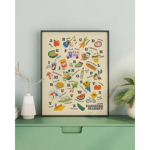 Day at the Farmers Market ABC Alphabet Print, Illustrated Children's print, Playroom wall art, children's room decor, poster, print: 11X14
