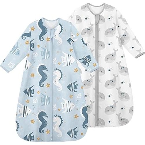 Yoofoss Baby Sleep Sack 0-6 Months Long Sleeve Wearable Blanket Baby 100% Cotton 2-Way Zipper 0.5 Tog Newborn Sleeping Sack, Lightweight(Small)