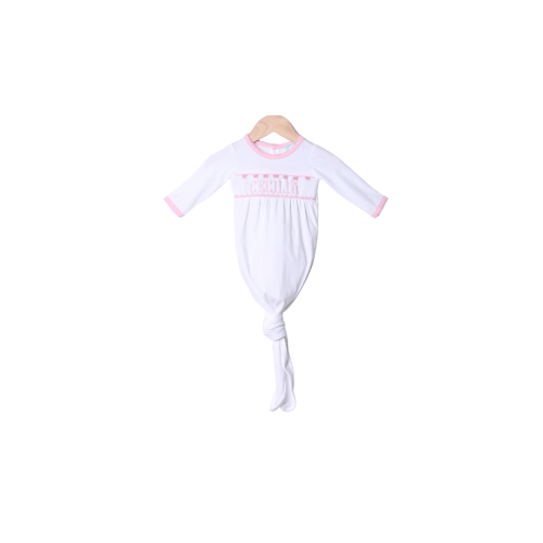 Smocked/Embroidered Custom White/Pink Knotted Gown