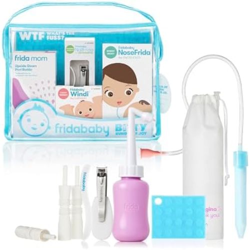 Frida Baby Bitty Bundle of Joy Mom & Baby Essentials Healthcare and Grooming Gift Kit Includes Peri Bottle, NoseFrida Snotsucker, Windi Gaspasser & Nail Clipper + File Set
