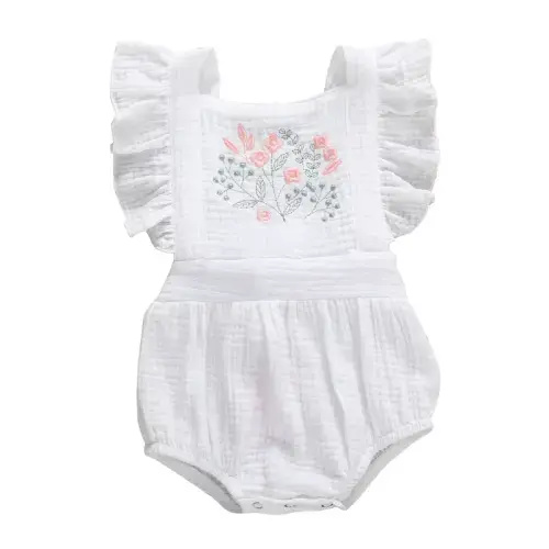 THEA Embroidered Ruffle Romper - Hazel & Bo