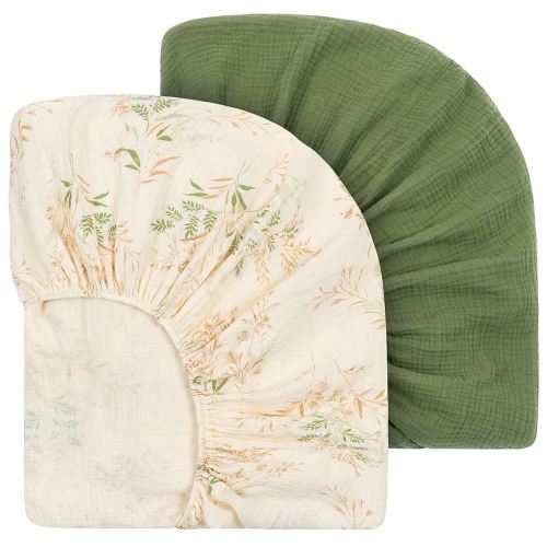 Muslin Crib Sheets for Boys Girls 100% Cotton Neutral Boho Baby Sheet 2 Pack Fitted for 52" x 28" Standard Crib & Toddler Mattress Soft Breathable Green