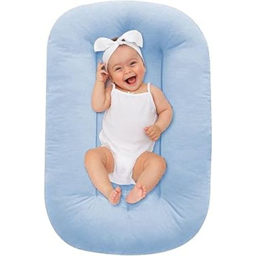 Baby Lounger 0-18 Months, Baby Lounger for Newborn, Soft Organic Cotton Breathable Lounger for Infants (Blue Baby Lounger)