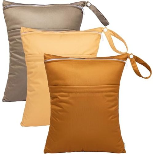 babygoal Wet Dry Bags for Baby Cloth Diapers, Washable Travel Bags, Beach, Pool, Gym Bag for Swimsuits & Wet Clothes with Two Zippered Pockets 3 Pack, 3LN20