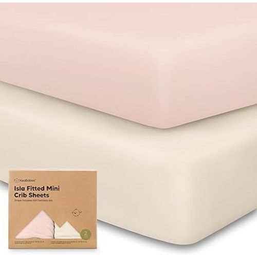Pack and Play Sheets Fitted - 2-Pack Mini Crib Sheets for Pack N Play Mattress, Soft & Cozy, Neutral Toddler Playard Bedding, Snug Fitted Mini Baby Crib Mattress Cover Set for Boys, Girls (Cameo)