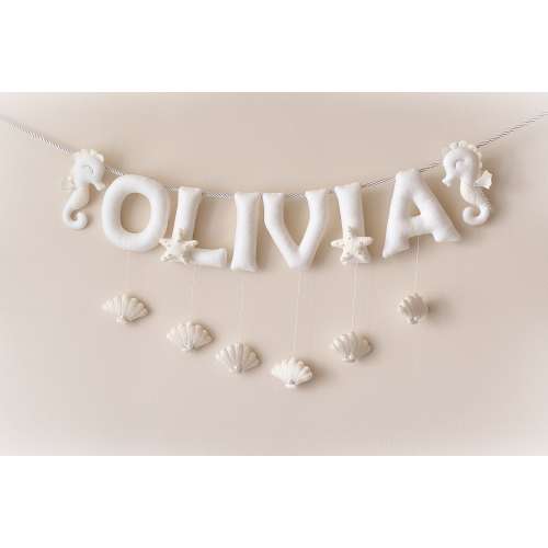 Nursery decor, Sea Horse nursery, Sea Shell decor, baby name sign, felt name banner