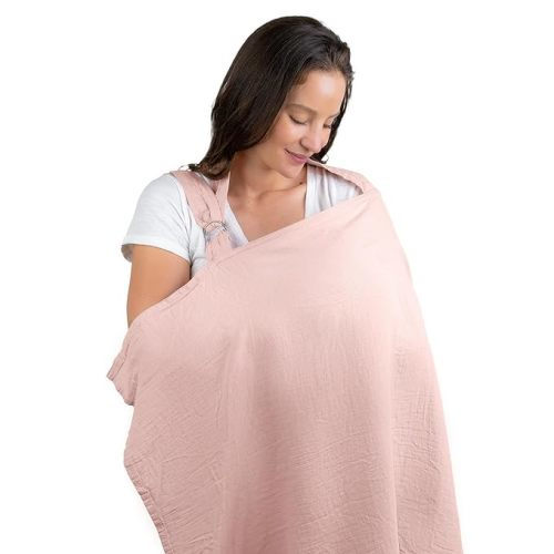 Comfy Cubs Muslin Nursing Cover for Baby Breastfeeding, Soft & Breathable Cotton Breastfeeding Cover for Mom with Rigid Hoop for Mother Nursing Apron (Lace) - Blush