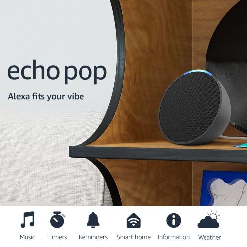 Amazon Echo Pop (newest model), Our smallest Alexa speaker, Fits in any room, Charcoal